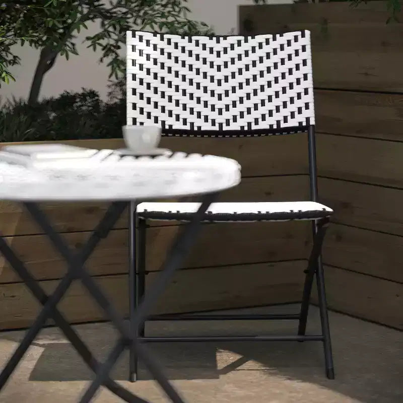 Flash Furniture Rouen Three Piece Folding Bistro Set in PE Rattan with Metal Frames for Indoor and Outdoor Use