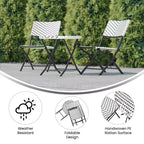 Flash Furniture Rouen Three Piece Folding Bistro Set in PE Rattan with Metal Frames for Indoor and Outdoor Use