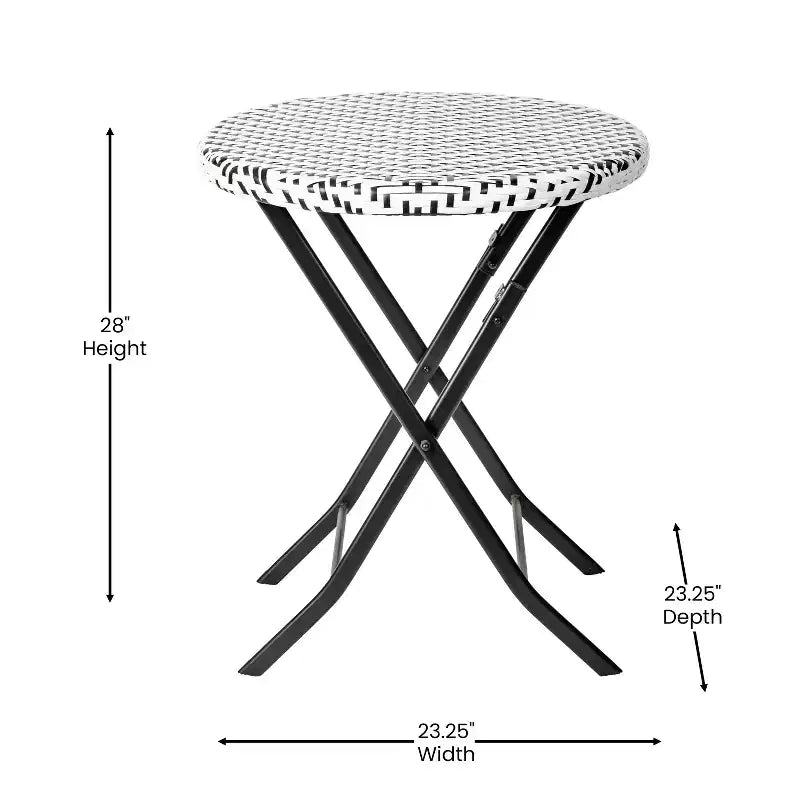 Flash Furniture Rouen Three Piece Folding Bistro Set in PE Rattan with Metal Frames for Indoor and Outdoor Use