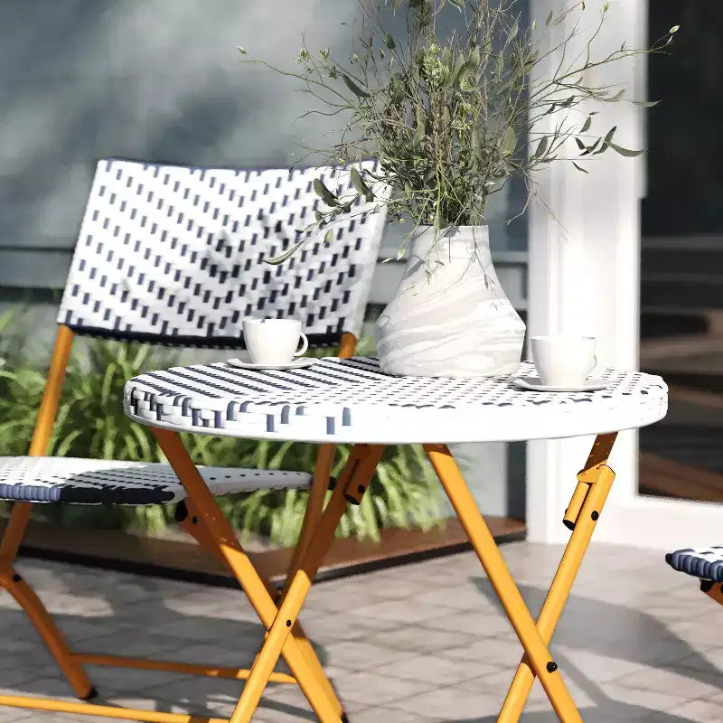 Emma & Oliver Ciel Three Piece Folding Bistro Set in PE Rattan with Metal Frames for Indoor and Outdoor Use