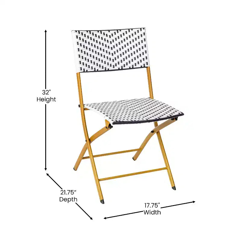 Emma & Oliver Ciel Three Piece Folding Bistro Set in PE Rattan with Metal Frames for Indoor and Outdoor Use