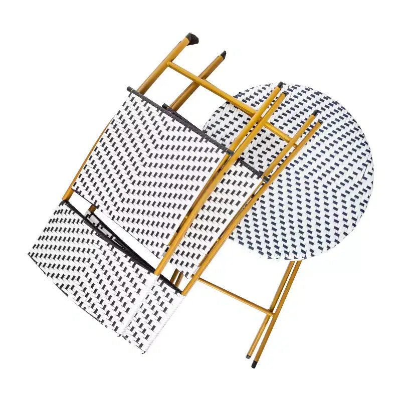 Emma & Oliver Ciel Three Piece Folding Bistro Set in PE Rattan with Metal Frames for Indoor and Outdoor Use