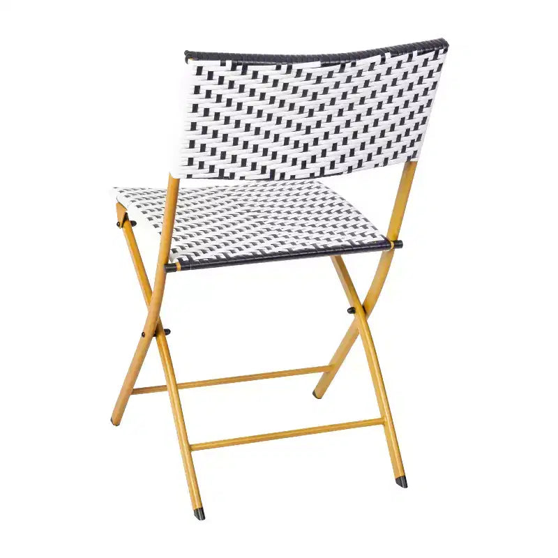 Emma & Oliver Ciel Three Piece Folding Bistro Set in PE Rattan with Metal Frames for Indoor and Outdoor Use