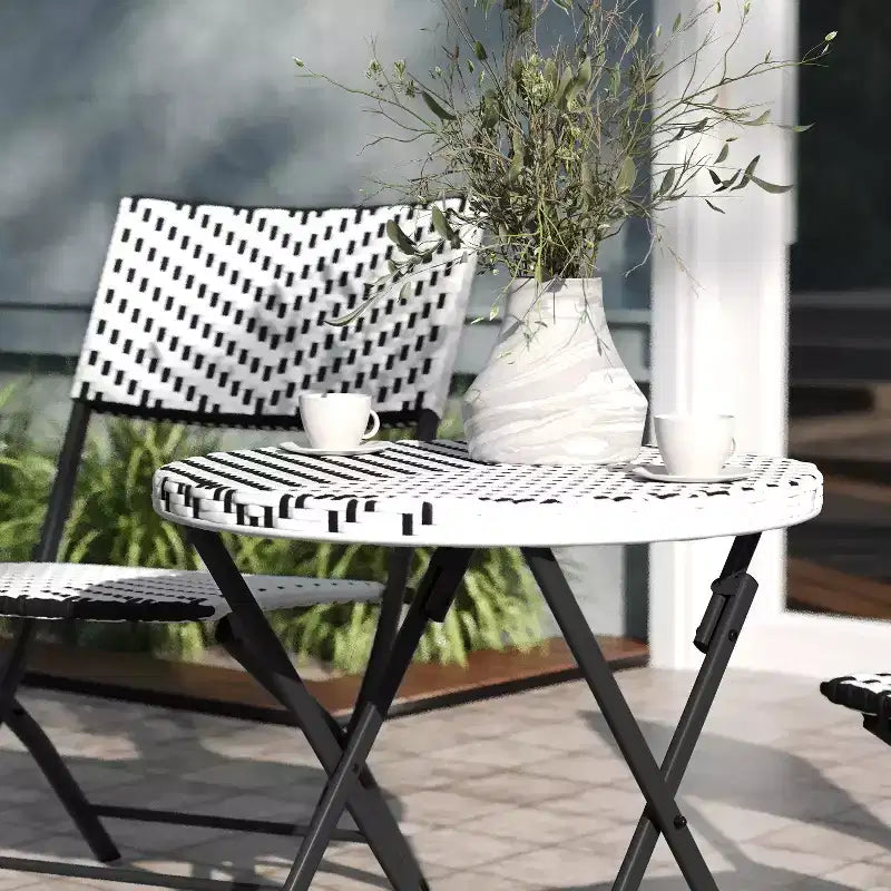 Emma & Oliver Ciel Three Piece Folding Bistro Set in PE Rattan with Metal Frames for Indoor and Outdoor Use