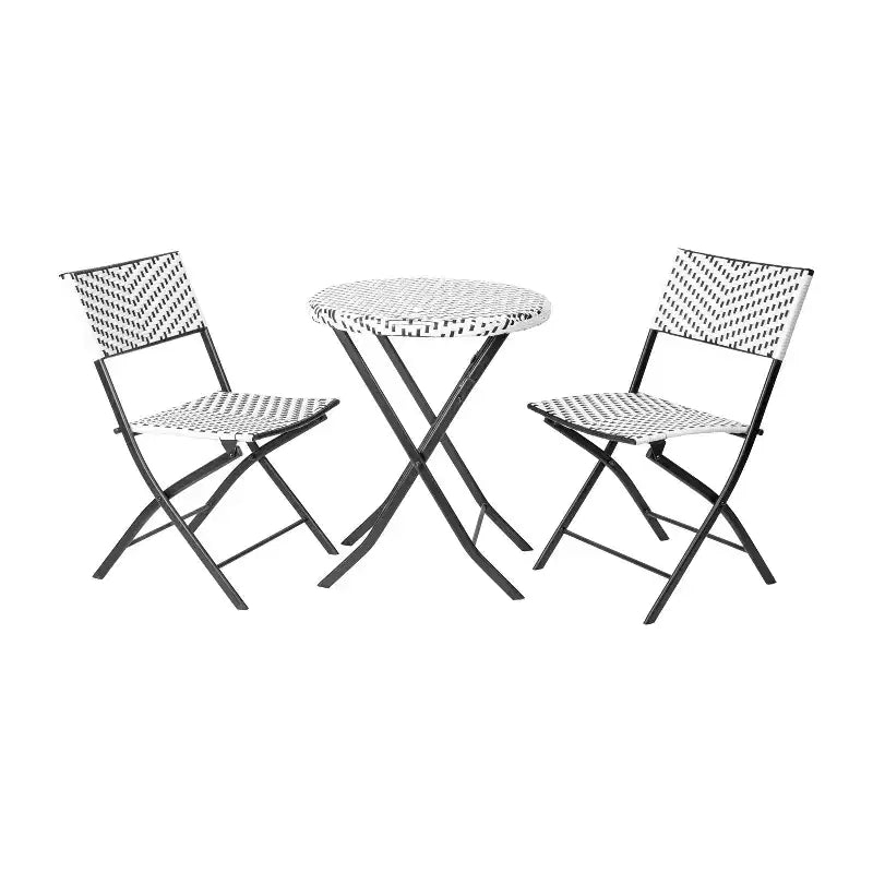 Emma & Oliver Ciel Three Piece Folding Bistro Set in PE Rattan with Metal Frames for Indoor and Outdoor Use
