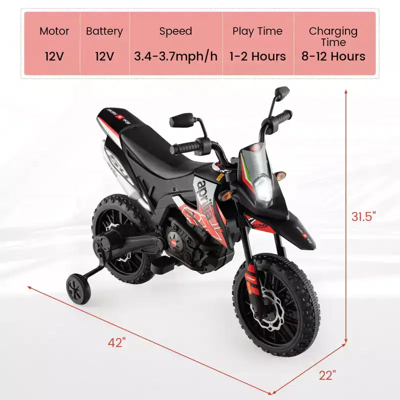 Costway 12V Licensed Aprilia Kids Ride On Motorcycle Electric Dirt Bike with Light & Music