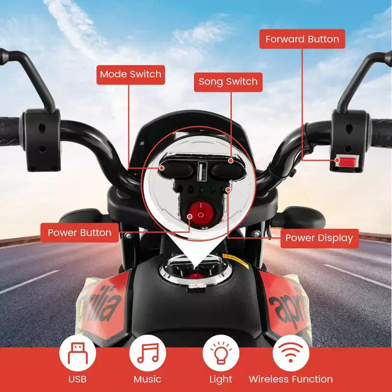 Costway 12V Licensed Aprilia Kids Ride On Motorcycle Electric Dirt Bike with Light & Music