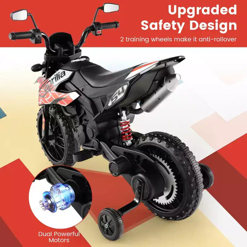 Costway 12V Licensed Aprilia Kids Ride On Motorcycle Electric Dirt Bike with Light & Music