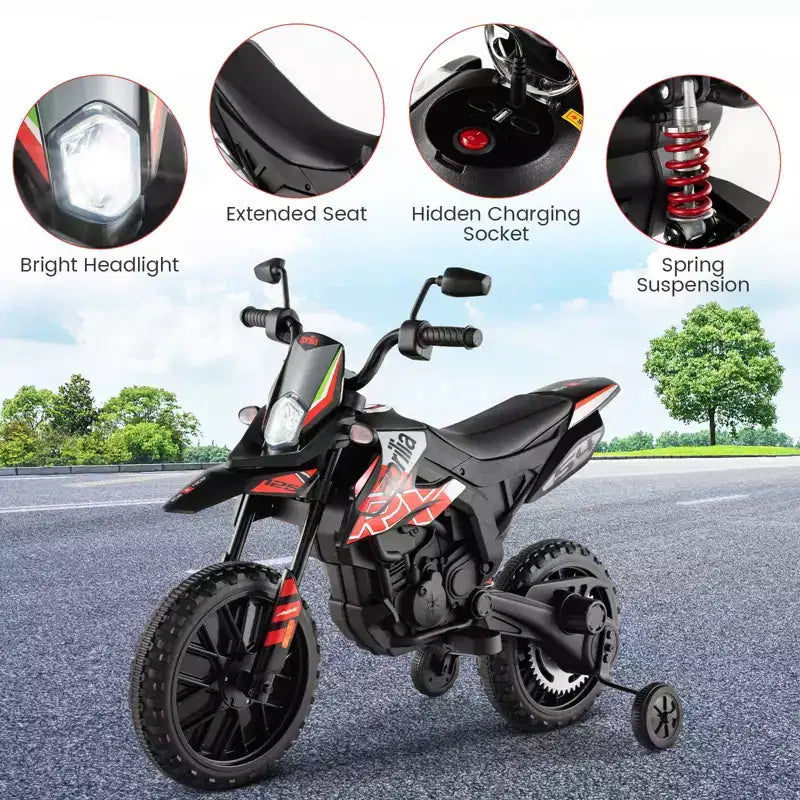 Costway 12V Licensed Aprilia Kids Ride On Motorcycle Electric Dirt Bike with Light & Music