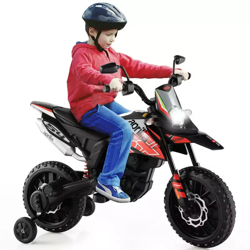 Costway 12V Licensed Aprilia Kids Ride On Motorcycle Electric Dirt Bike with Light & Music