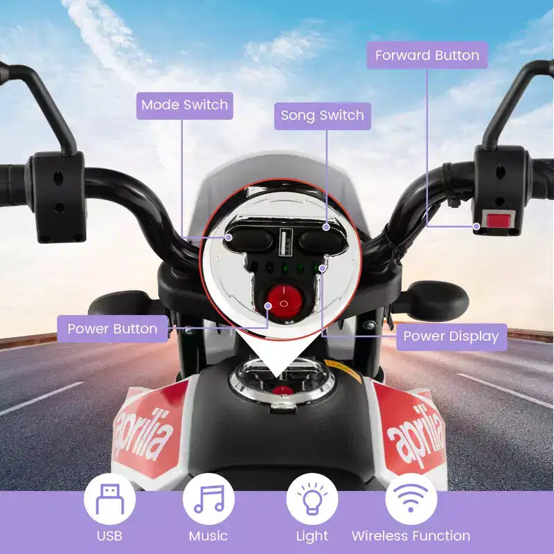Costway 12V Licensed Aprilia Kids Ride On Motorcycle Electric Dirt Bike with Light & Music