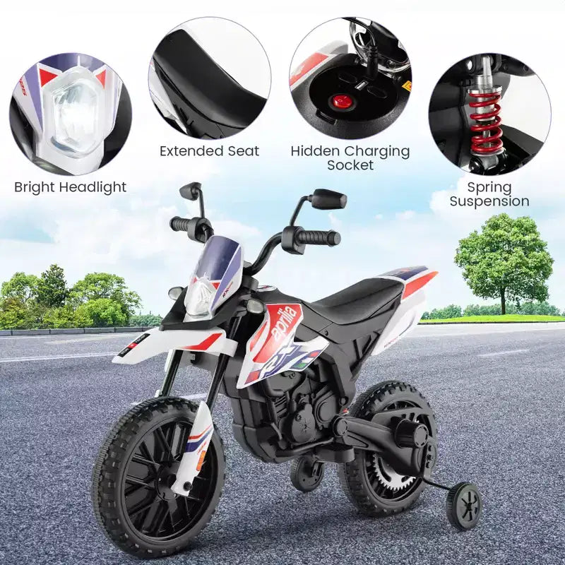 Costway 12V Licensed Aprilia Kids Ride On Motorcycle Electric Dirt Bike with Light & Music