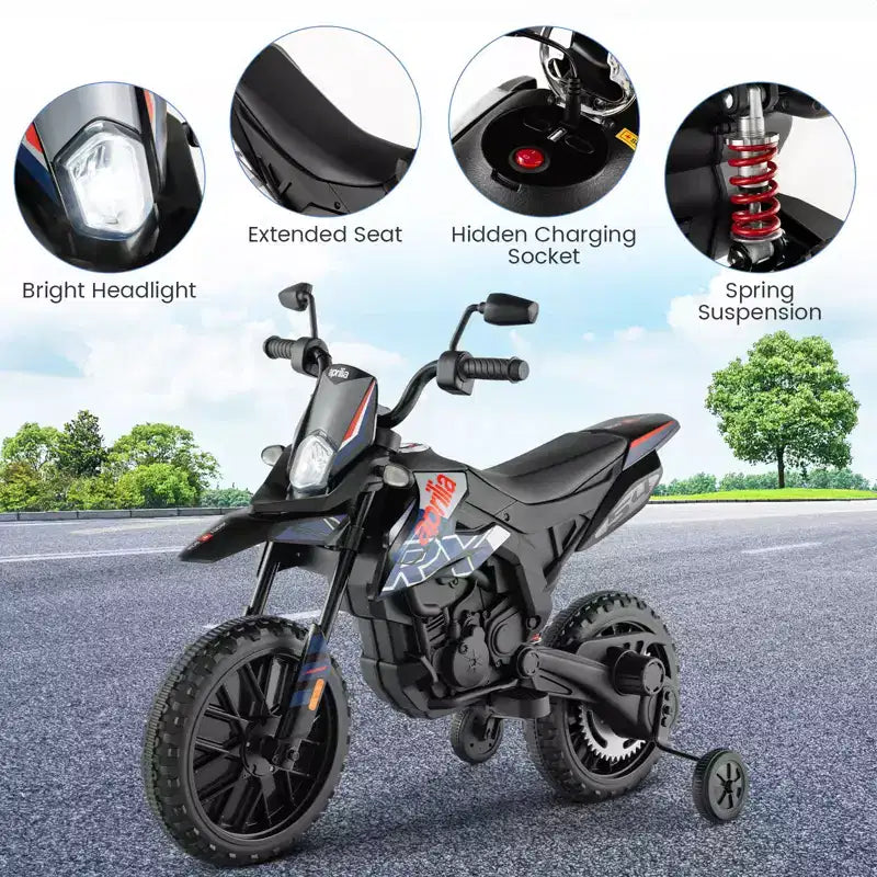 Costway 12V Licensed Aprilia Kids Ride On Motorcycle Electric Dirt Bike with Light & Music