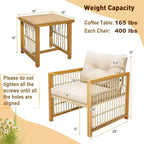 Costway 3PCS Patio PE Wicker Conversation Set Acacia Wood Frame withSeat & Back Cushions