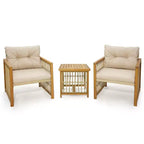 Costway 3PCS Patio PE Wicker Conversation Set Acacia Wood Frame withSeat & Back Cushions