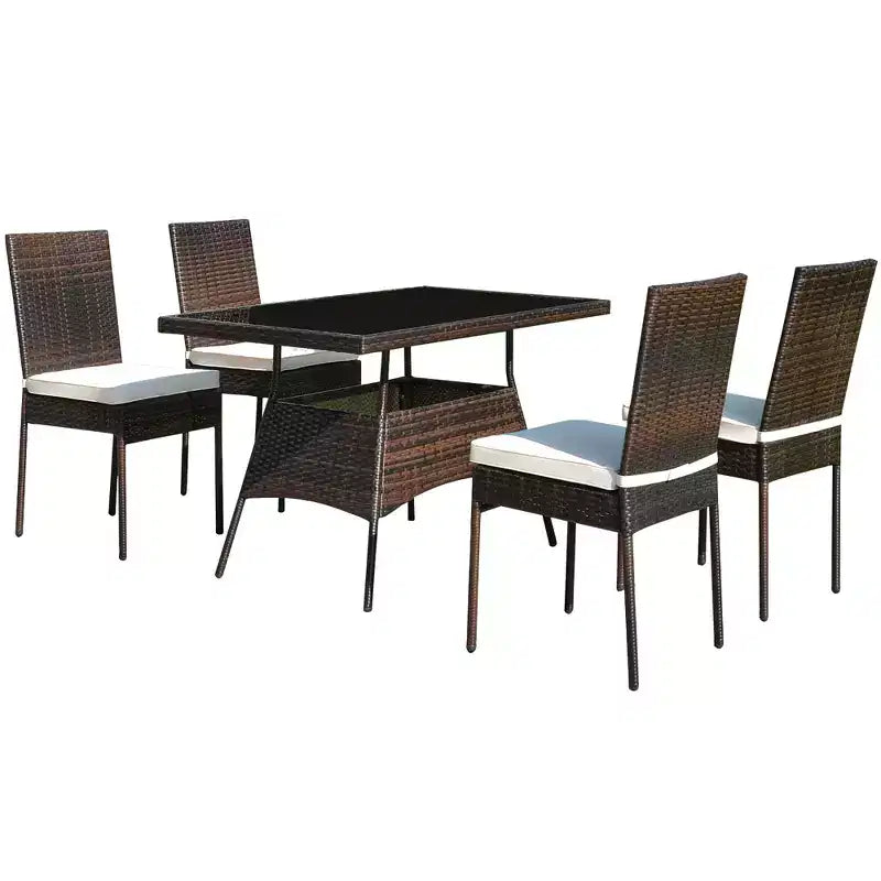 Costway 10 PCS Patio Rattan Dining Set Glass Table High Back Chair Garden Deck Mix Brown