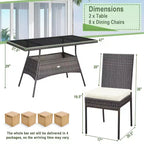 Costway 10 PCS Patio Rattan Dining Set Glass Table High Back Chair Garden Deck Mix Brown