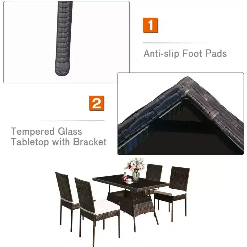 Costway 10 PCS Patio Rattan Dining Set Glass Table High Back Chair Garden Deck Mix Brown