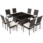 Costway 10 PCS Patio Rattan Dining Set Glass Table High Back Chair Garden Deck Mix Brown