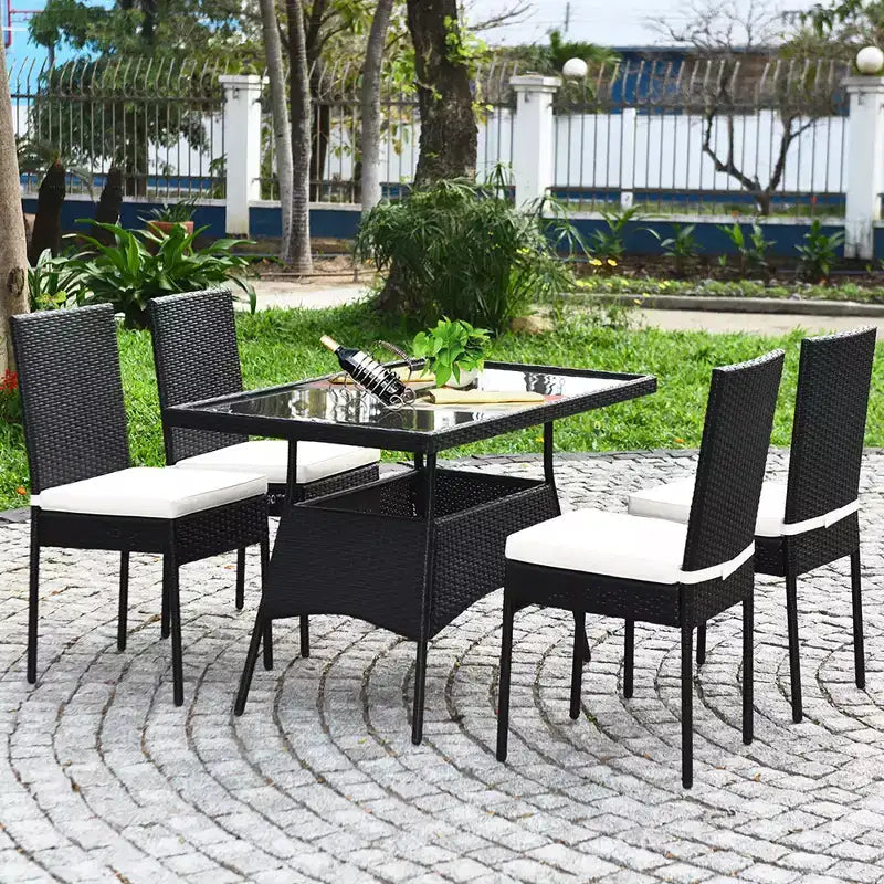 Costway 10PCS Patio Rattan Dining Set Cushioned Chair Table with Glass Top Garden Furniture