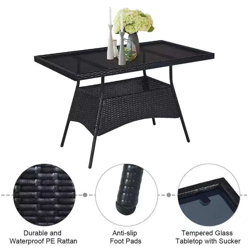 Costway 10PCS Patio Rattan Dining Set Cushioned Chair Table with Glass Top Garden Furniture