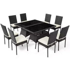 Costway 10PCS Patio Rattan Dining Set Cushioned Chair Table with Glass Top Garden Furniture