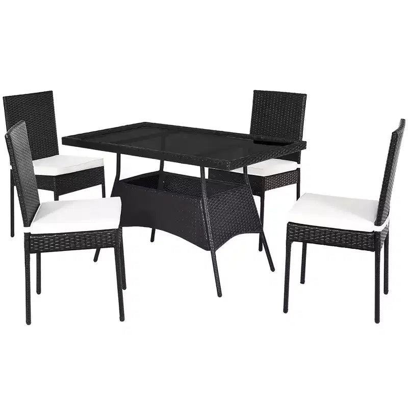 Costway 10PCS Patio Rattan Dining Set Cushioned Chair Table with Glass Top Garden Furniture