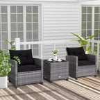 Costway 3PCS Patio Rattan Furniture Bistro Set Cushioned Sofas Side Table Armrest Red/Grey/Navy/Turquoise/Black