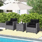 Costway 3PCS Patio Rattan Furniture Bistro Set Cushioned Sofas Side Table Armrest Red/Grey/Navy/Turquoise/Black