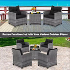 Costway 3PCS Patio Rattan Furniture Bistro Set Cushioned Sofas Side Table Armrest Red/Grey/Navy/Turquoise/Black
