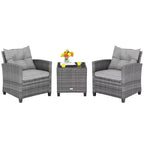 Costway 3PCS Patio Rattan Furniture Bistro Set Cushioned Sofas Side Table Armrest Red/Grey/Navy/Turquoise/Black
