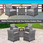 Costway 3PCS Patio Rattan Furniture Bistro Set Cushioned Sofas Side Table Armrest Red/Grey/Navy/Turquoise/Black