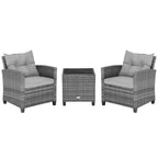 Costway 3PCS Patio Rattan Furniture Bistro Set Cushioned Sofas Side Table Armrest Red/Grey/Navy/Turquoise/Black