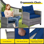 Costway 3PCS Patio Rattan Furniture Bistro Set Cushioned Sofas Side Table Armrest Red/Grey/Navy/Turquoise/Black