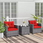 Costway 3PCS Patio Rattan Furniture Bistro Set Cushioned Sofas Side Table Armrest Red/Grey/Navy/Turquoise/Black