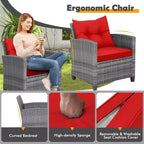Costway 3PCS Patio Rattan Furniture Bistro Set Cushioned Sofas Side Table Armrest Red/Grey/Navy/Turquoise/Black