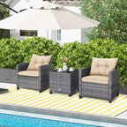 Costway 3PCS Patio Rattan Furniture Bistro Set Cushioned Sofas Side Table Armrest Red/Grey/Navy/Turquoise/Black