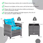 Costway 3PCS Patio Rattan Furniture Bistro Set Cushioned Sofas Side Table Armrest Red/Grey/Navy/Turquoise/Black