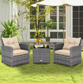 Costway 3PCS Patio Rattan Furniture Bistro Set Cushioned Sofas Side Table Armrest Red/Grey/Navy/Turquoise/Black