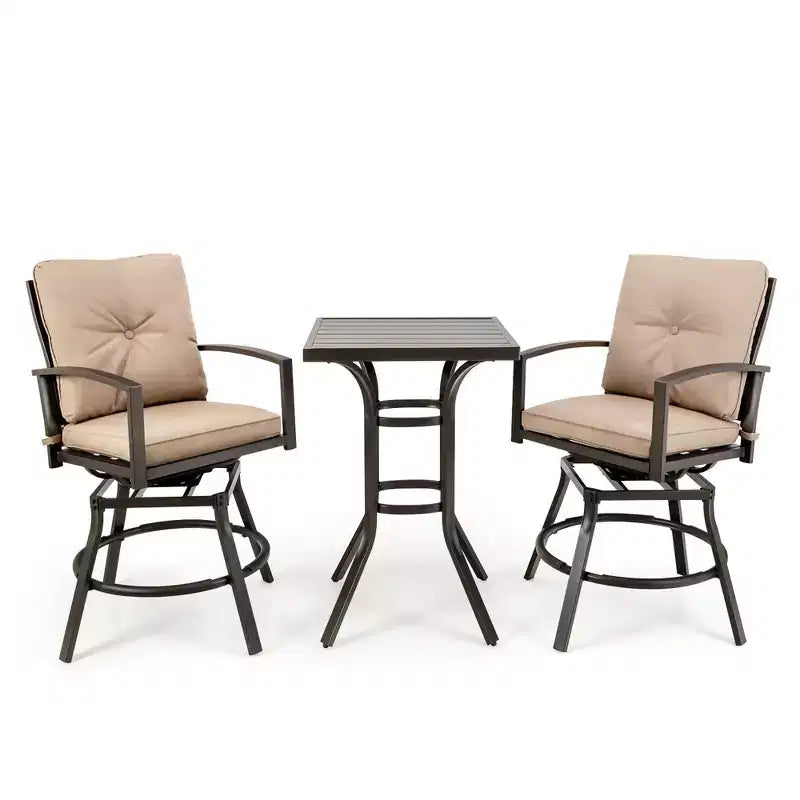 Costway Patio 3pcs Swivel Bar Height Bistro Set Cushioned Table Stools Furniture Outdoor
