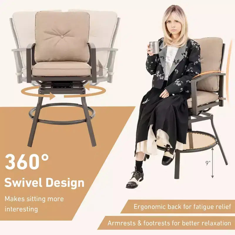 Costway Patio 3pcs Swivel Bar Height Bistro Set Cushioned Table Stools Furniture Outdoor