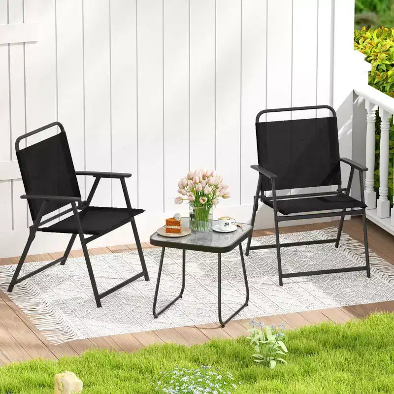 Costway 3pcs Patio Folding Conversation Chairs&Table Heavy-Duty Metal Outdoor Portable