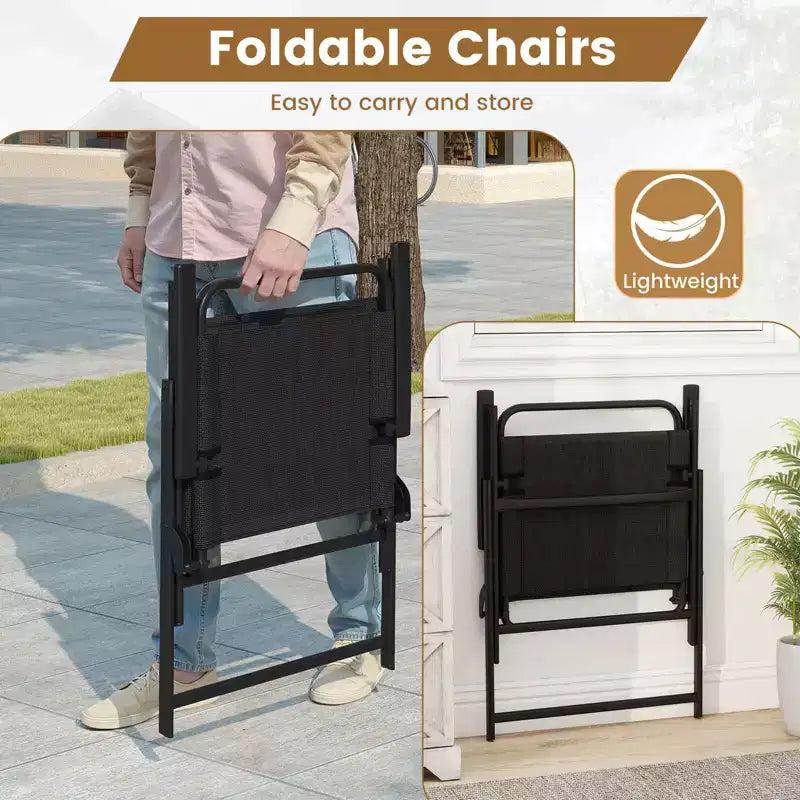 Costway 3pcs Patio Folding Conversation Chairs&Table Heavy-Duty Metal Outdoor Portable