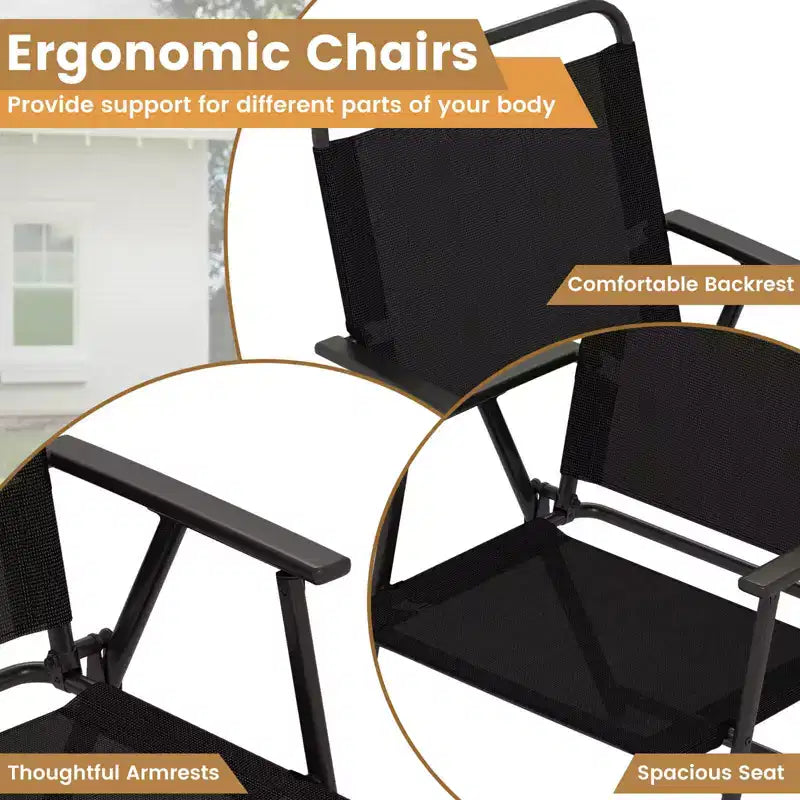 Costway 3pcs Patio Folding Conversation Chairs&Table Heavy-Duty Metal Outdoor Portable