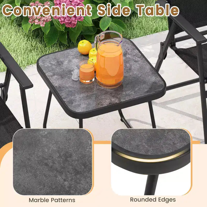 Costway 3pcs Patio Folding Conversation Chairs&Table Heavy-Duty Metal Outdoor Portable