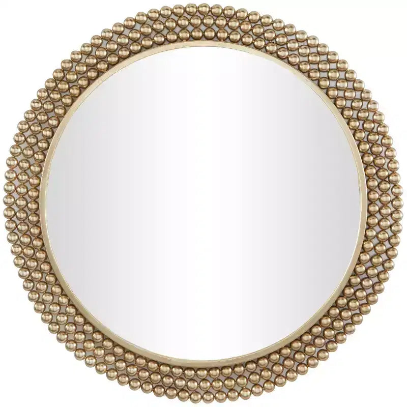 Metal Round with Beaded Detailing Wall Mirror - CosmoLiving by Cosmopolitan