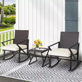 Costway 3PCS Patio Rattan Wicker Rocking Chairs Table Bistro Set Cushioned Rocker Garden