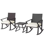 Costway 3PCS Patio Rattan Wicker Rocking Chairs Table Bistro Set Cushioned Rocker Garden