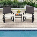 Costway 3PCS Patio Rattan Wicker Rocking Chairs Table Bistro Set Cushioned Rocker Garden