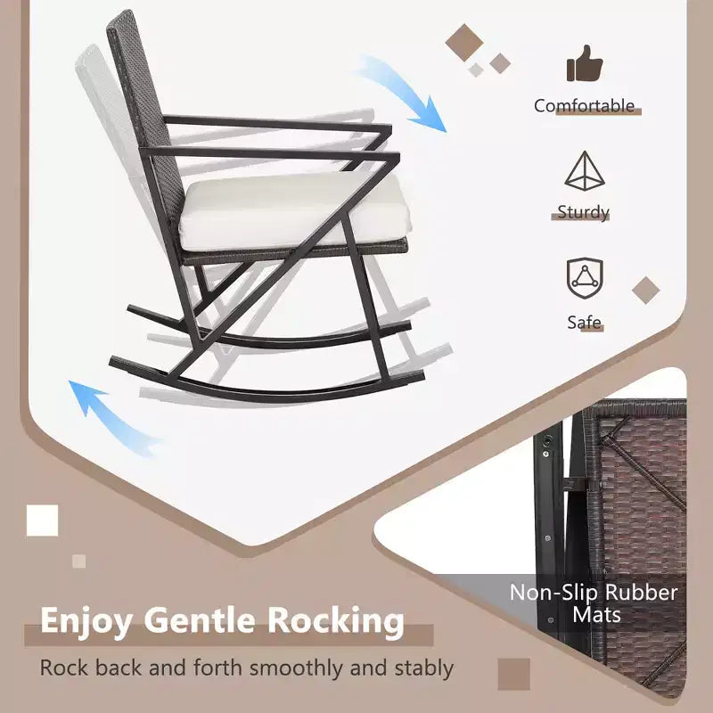Costway 3PCS Patio Rattan Wicker Rocking Chairs Table Bistro Set Cushioned Rocker Garden
